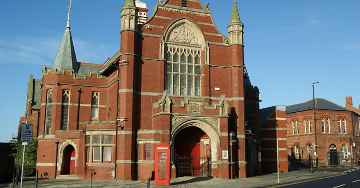 Front view of Hartlepool Town Hall Theatre on a sunny day